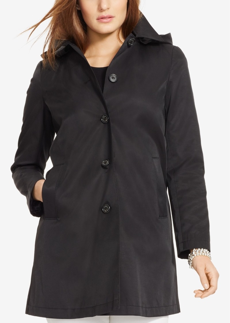 Lauren Ralph Lauren Womens Plus Size Hooded A-Line Raincoat, Created for Macys - Black