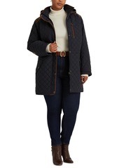 Lauren Ralph Lauren Women's Plus Size Hooded Quilted Coat, Created by Macy's - Box Houndstooth