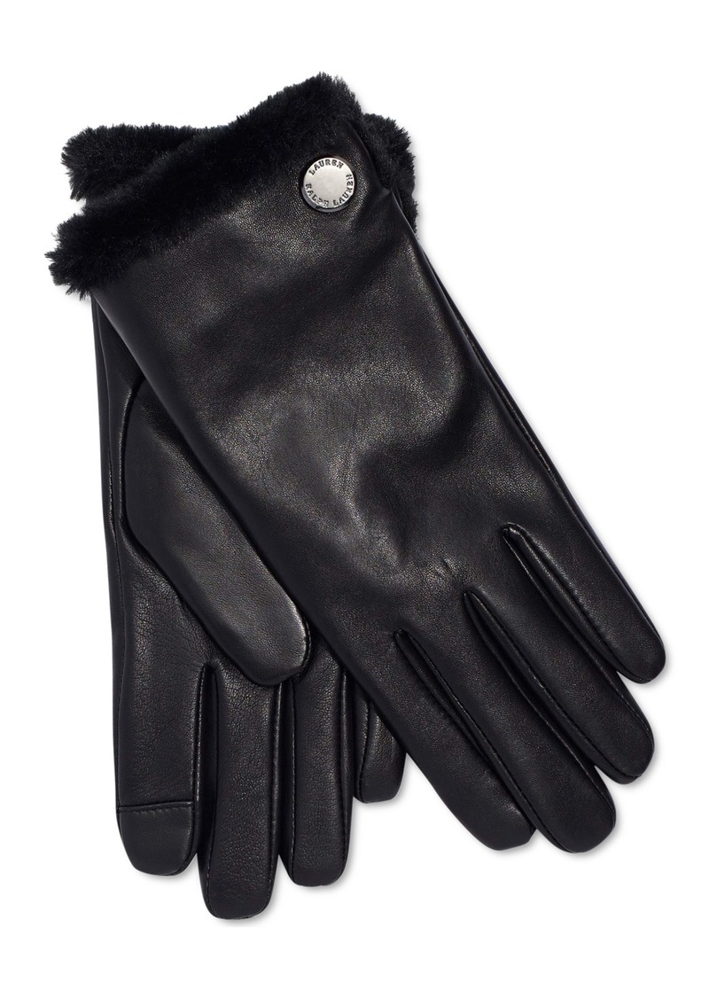 Lauren Ralph Lauren Women's Plush Lined Leather Gloves - Black