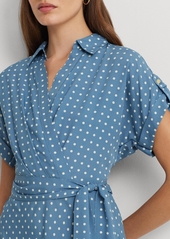 Lauren Ralph Lauren Women's Polka-Dot Belted Crepe Dress - Blue