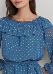 Lauren Ralph Lauren Women's Print Georgette Off-the-Shoulder Dress - Blue