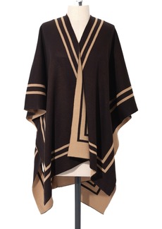 Lauren Ralph Lauren Women's Reversible Knit Striped Border Cape Sweater - Black, Camel