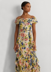 Lauren Ralph Lauren Women's Ruffled Floral Off-The-Shoulder Gown - Cream