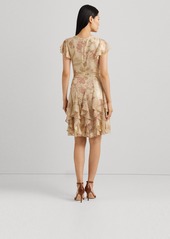 Lauren Ralph Lauren Women's Ruffled Metallic Chiffon Dress - Cream Multi