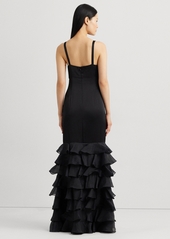 Lauren Ralph Lauren Women's Satin Tiered Ruffled Gown - Black