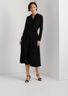 Lauren Ralph Lauren Women's Self-Belt Long-Sleeve Surplice Georgette Midi Dress - Black