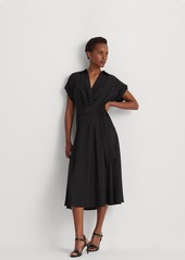 Lauren Ralph Lauren Women's Self-Belt Roll-Tab Sleeve Surplice Crepe Dress - Black