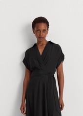 Lauren Ralph Lauren Women's Self-Belt Roll-Tab Sleeve Surplice Crepe Dress - Black