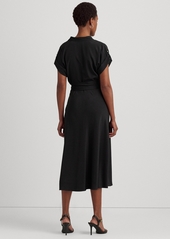 Lauren Ralph Lauren Women's Self-Belt Roll-Tab Sleeve Surplice Crepe Dress - Black