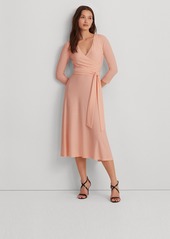 Lauren Ralph Lauren Women's Self-Belt Three-Quarter Sleeve Surplice Jersey Dress - Pink Opal