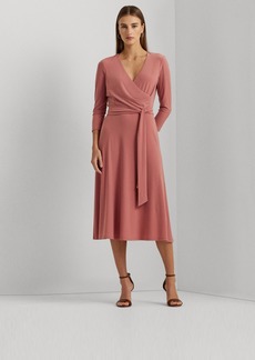 Lauren Ralph Lauren Women's Self-Belt Three-Quarter Sleeve Surplice Jersey Dress - Pink Mahogany