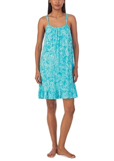 Lauren Ralph Lauren Women's Short Tunnel Neck Strap Nightgown - Turquoise Print