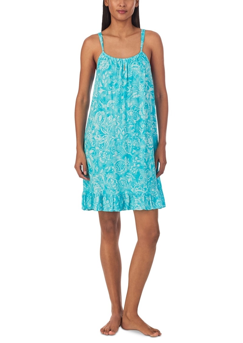 Lauren Ralph Lauren Women's Short Tunnel Neck Strap Nightgown - Turquoise Print