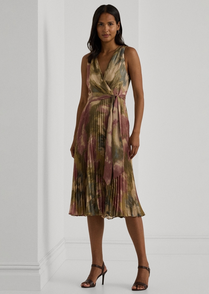 Lauren Ralph Lauren Women's Sleeveless Floral Metallic Dress - Clay Tan