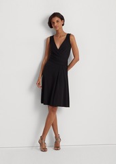 Lauren Ralph Lauren Women's Sleeveless Front-Pleated Surplice Jersey Dress - Black