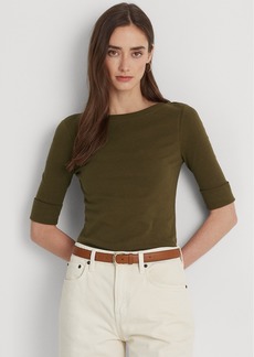 Lauren Ralph Lauren Women's Stretch Cotton Boatneck Top - Botanic Green