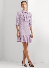 Lauren Ralph Lauren Women's Striped Broadcloth Tie-Neck Shirtdress - Purple Multi