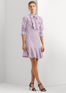 Lauren Ralph Lauren Women's Striped Broadcloth Tie-Neck Shirtdress - Purple Multi