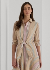Lauren Ralph Lauren Women's Striped Tie-Waist Broadcloth Shirtdress - Tan Multi