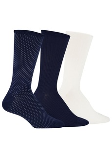 Lauren Ralph Lauren Women's Super Soft Pindot Roll Top 3pk Socks - Navy