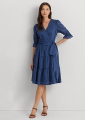 Lauren Ralph Lauren Women's Tie-Front Cotton Voile Surplice Dress - Indigo Dusk