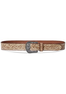 Lauren Ralph Lauren Women's Tooled Burnished Leather Belt - Tan/white