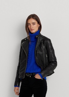 Lauren Ralph Lauren Women's Tumbled Leather Moto Jacket - Polo Black