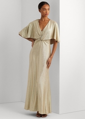 Lauren Ralph Lauren Women's Twist-Front Cape-Overlay Gown - Birch Tan Gold Foil