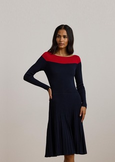 Lauren Ralph Lauren Women's Two-Tone Pointelle-Knit Dress - Lauren Navy/festive Red