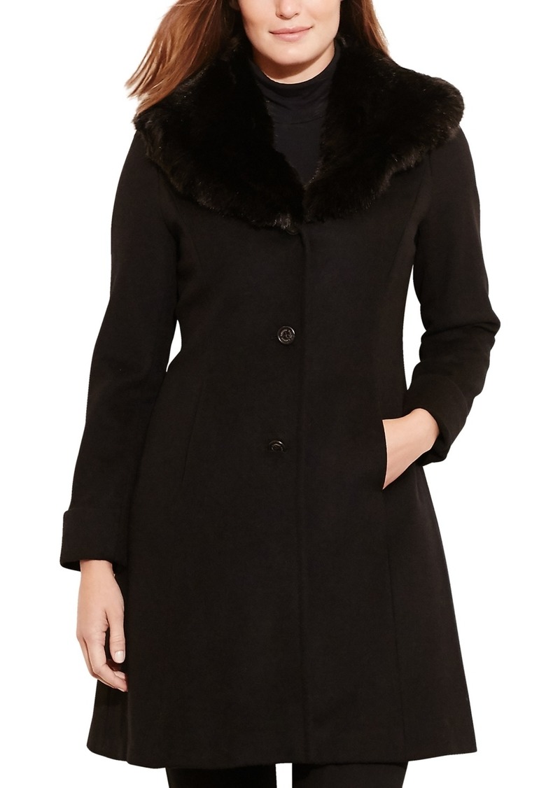 Lauren Ralph Lauren Women's Faux-Fur-Collar Coat - Black