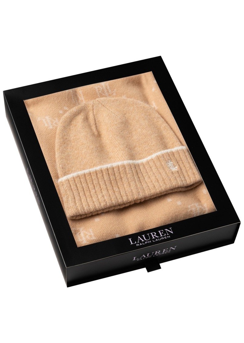 Lauren Ralph Lauren Woven Scarf and Knit Hat Gift Set - Classic Camel