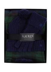 Lauren Ralph Lauren Woven Scarf, Knit Glove and Hat Boxed Gift Set - Cream stewart