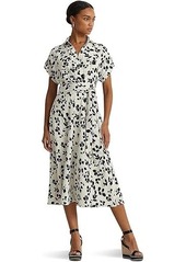 Ralph Lauren Leaf-Print Belted Crepe Dress