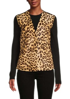 Ralph Lauren Leopard Print Wool & Calf Hair Sweater