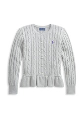 Ralph Lauren Little Girl's & Girl's Cable-Knit Peplum Hem Sweater