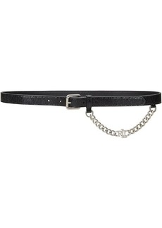 Ralph Lauren Logo-Chain Lizard-Embossed Skinny Belt