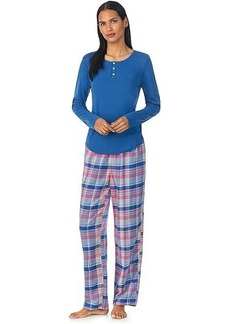 Ralph Lauren Long Sleeve Knit Henley Top Woven Pants PJ Set