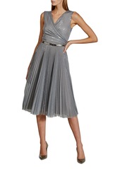 Ralph Lauren Maegan Embellished Fit-&-Flare Pleated Midi Dress