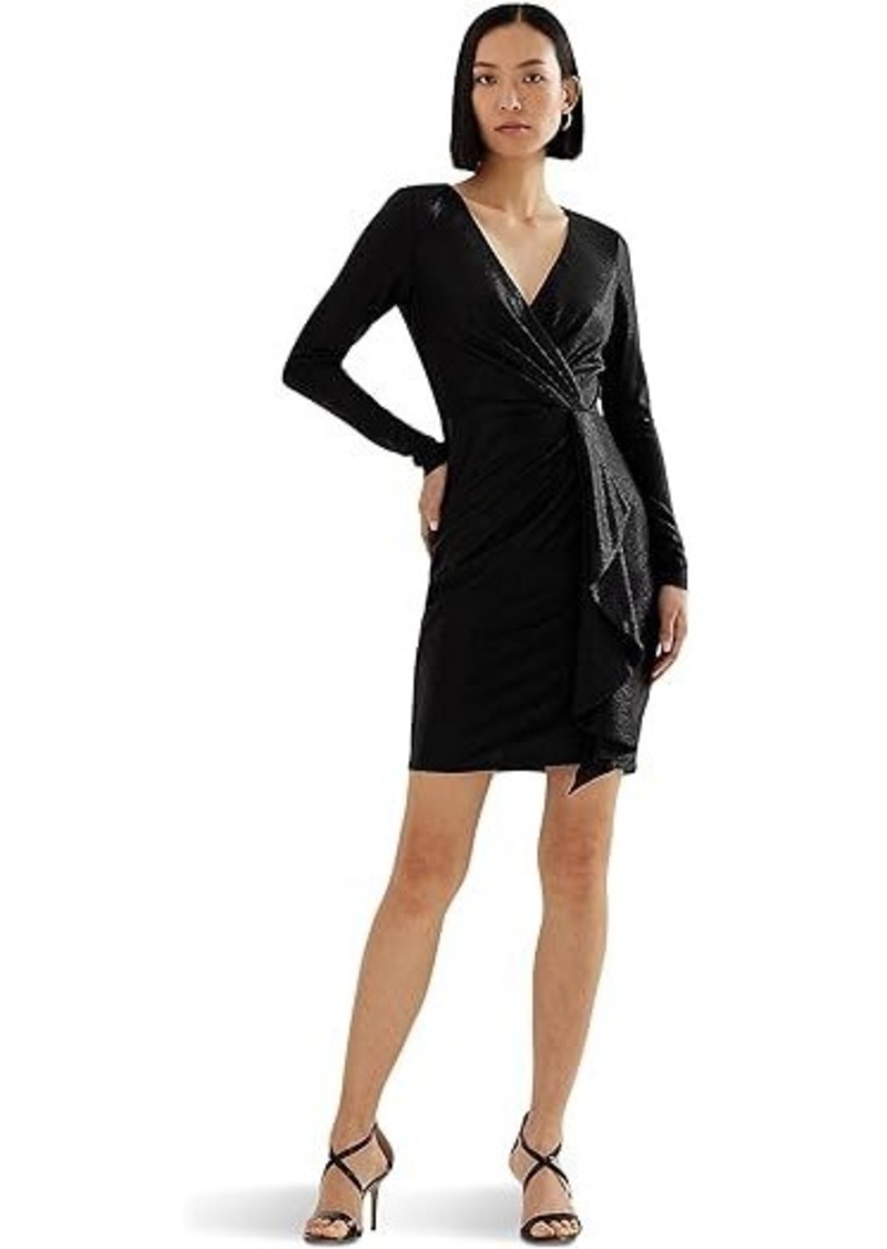 Ralph Lauren Metallic Knit Surplice Cocktail Dress