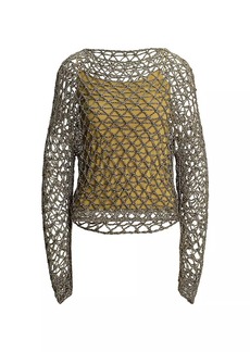 Ralph Lauren Metallic Hand-Crocheted Boatneck Sweater