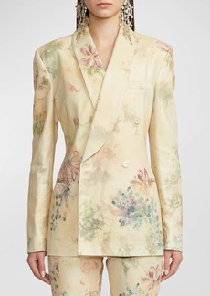 Ralph Lauren Nelson Faded Floral-Print Double-Breasted Denim Blazer Jacket