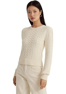 Ralph Lauren Cable-Knit Puff-Sleeve Sweater