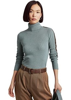 Ralph Lauren Petite Faux-Leather-Trim Turtleneck Sweater