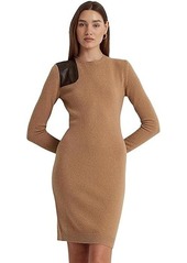 Ralph Lauren Faux-Leather-Trim Wool-Cashmere Dress