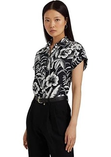 Ralph Lauren Petite Floral Linen Short Sleeve Shirt