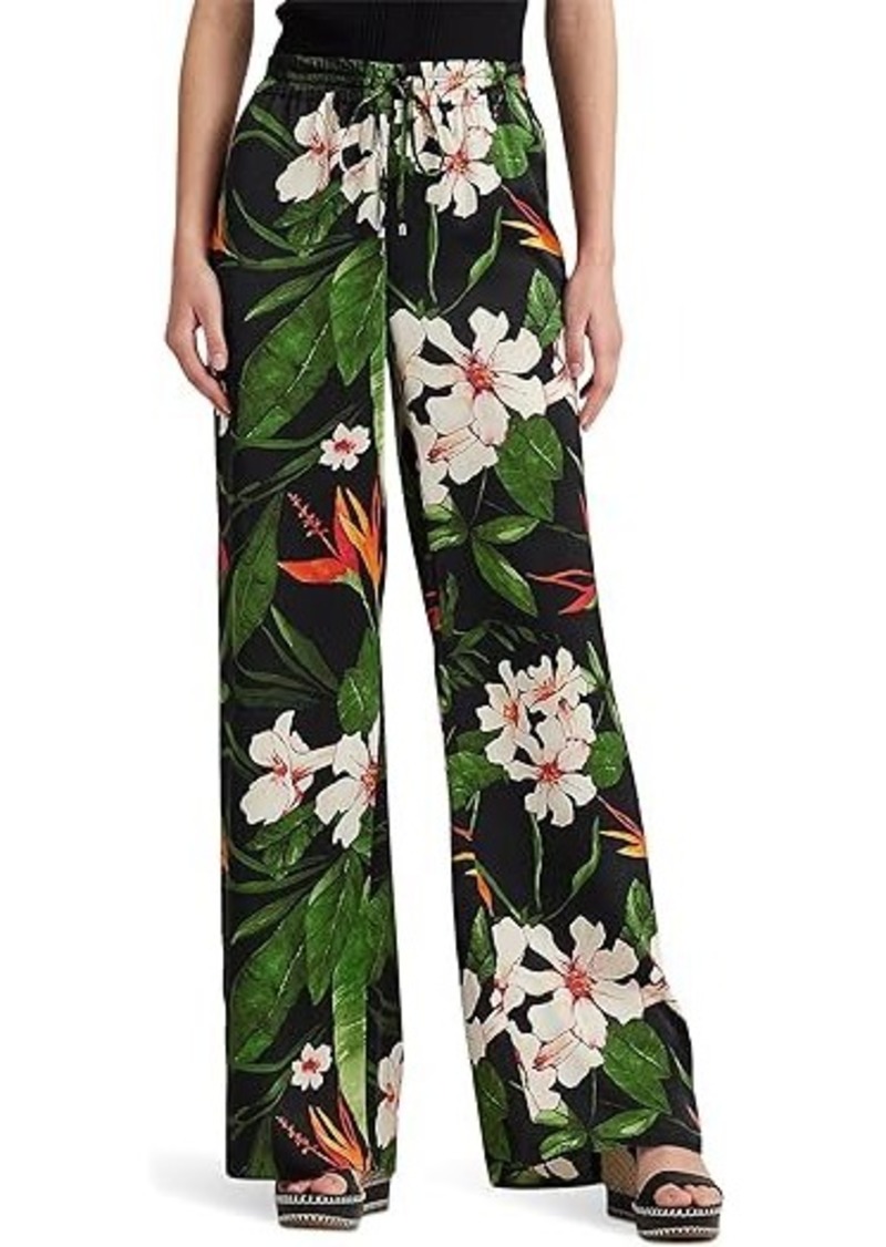 Ralph Lauren Floral Satin Charmeuse Wide-Leg Pants