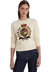 Ralph Lauren Petite Intarsia-Knit Crest Cotton-Blend Sweater