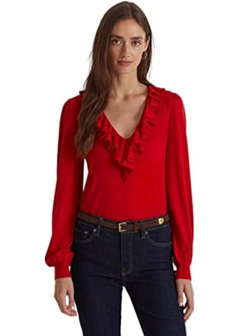 Ralph Lauren Petite Ruffle-Trim Jersey Sweater