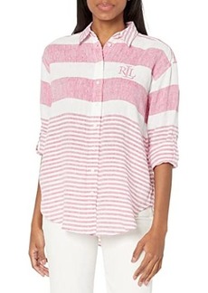 Ralph Lauren Petite Striped Oversize Linen Shirt