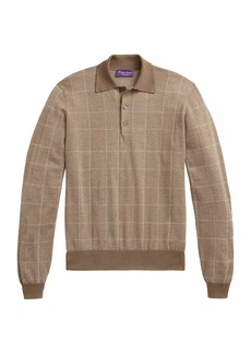 Ralph Lauren Plaid Cashmere-Silk Long-Sleeve Polo Sweater